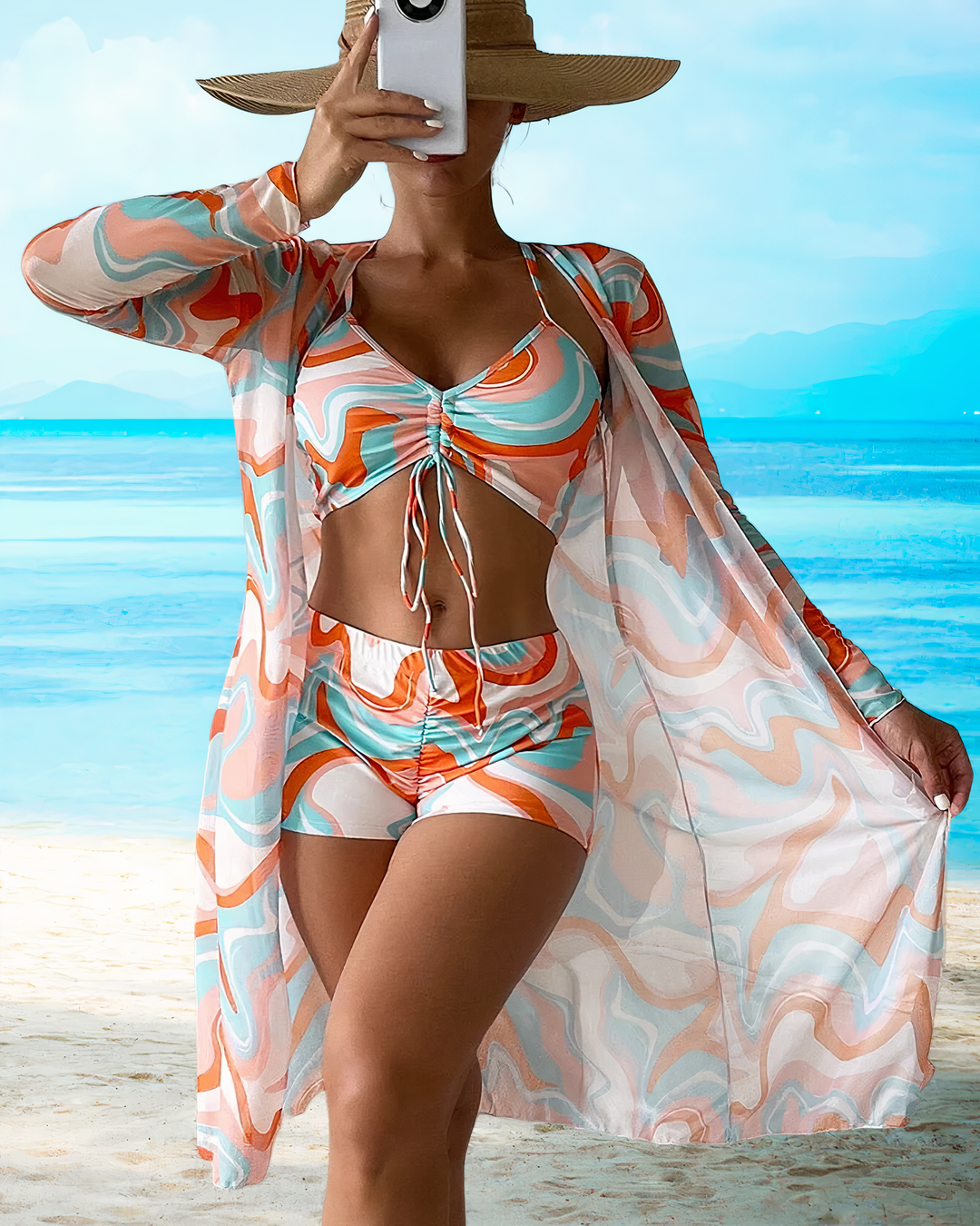 Sommerlicher Damen Bikini mit hoher Taille und Bauchkontrolle, trendige Bademode.