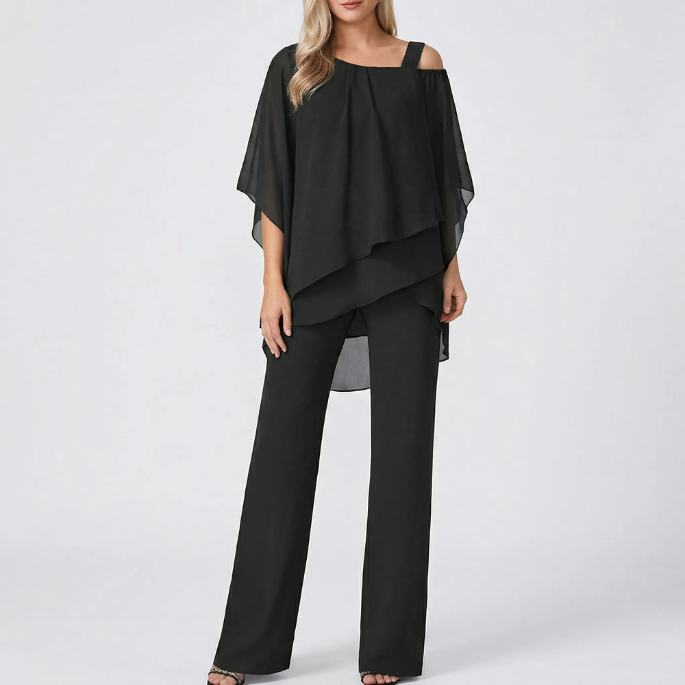 Elegantes Damen Zweiteiler Set mit weitem Bein. Perfekt für festliche Anlässe & Sommermode.