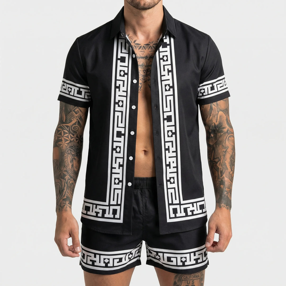 Einzigartiges Printdesign auf dem Herren Zweiteiler Sommerset Jamal, modische Herrenmode.