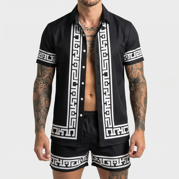 Einzigartiges Printdesign auf dem Herren Zweiteiler Sommerset Jamal, modische Herrenmode.