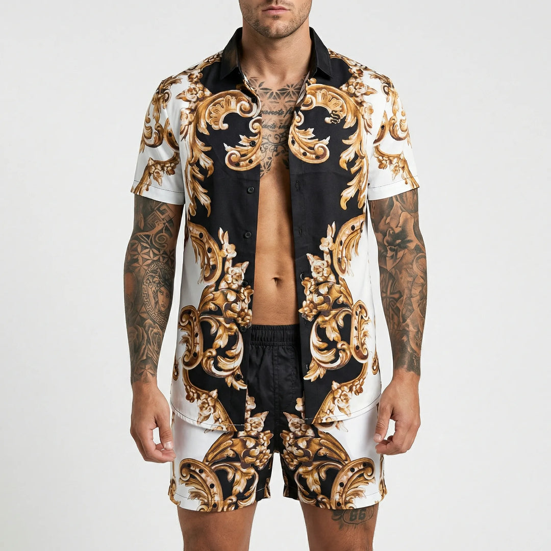 Bequemes Herren Sommer Zweiteiler Set Jamal mit atmungsaktivem Print-Design für warme Tage.