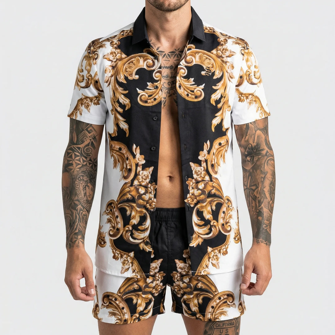 Herren Print Shirt und Shorts Zweiteiler Jamal, atmungsaktive Freizeitkleidung für den Sommer.