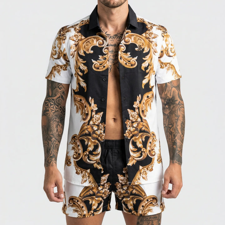 Herren Print Shirt und Shorts Zweiteiler Jamal, atmungsaktive Freizeitkleidung für den Sommer.