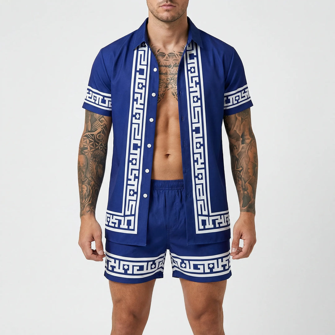 Trendiger Herren Zweiteiler Jamal mit Print, vielseitige Freizeitkleidung für den Sommer.