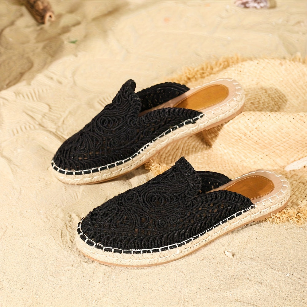 Bequeme geflochtene Damen Slip-On Sommersandalen im Boho Stil, perfekt für Frühling & Sommer.