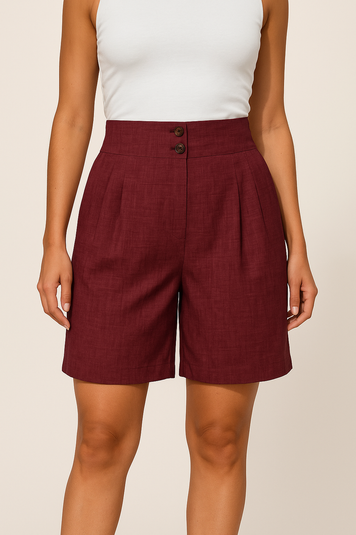 Stilvolle rosegoldene Damen Sommershorts mit hohem Bund & weitem Bein. Perfekt für Freizeit & Frauenmode.