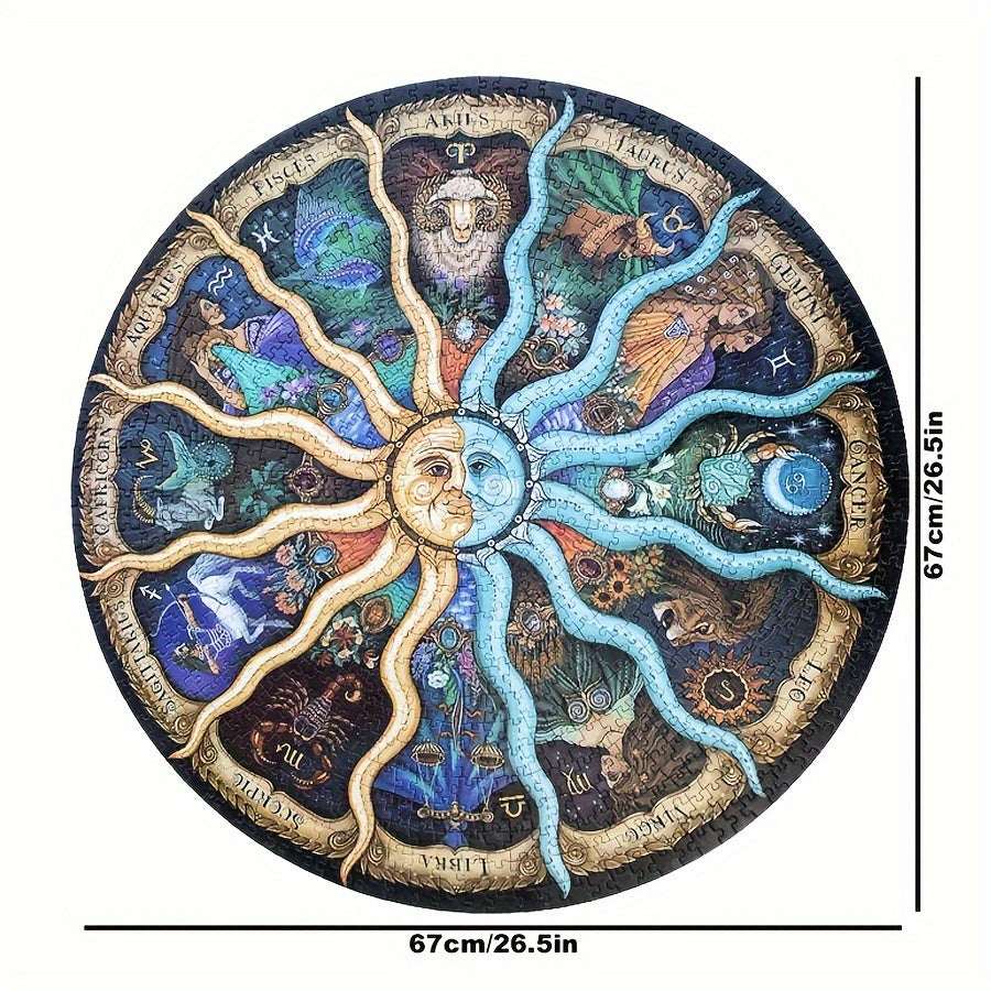 Detailreiches, rundes 1000-Teile-Sternzeichen-Puzzle für Erwachsene. Ein entspannendes Hobby für Astrologie-Fans.