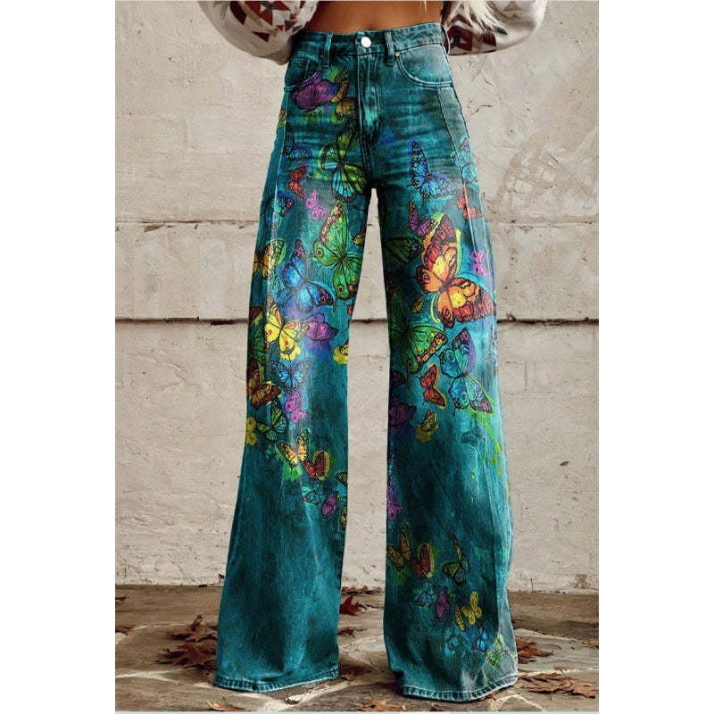 Vielseitige Damen Schlaghose mit Blumenprint, ideal für lässige Freizeit-Outfits.