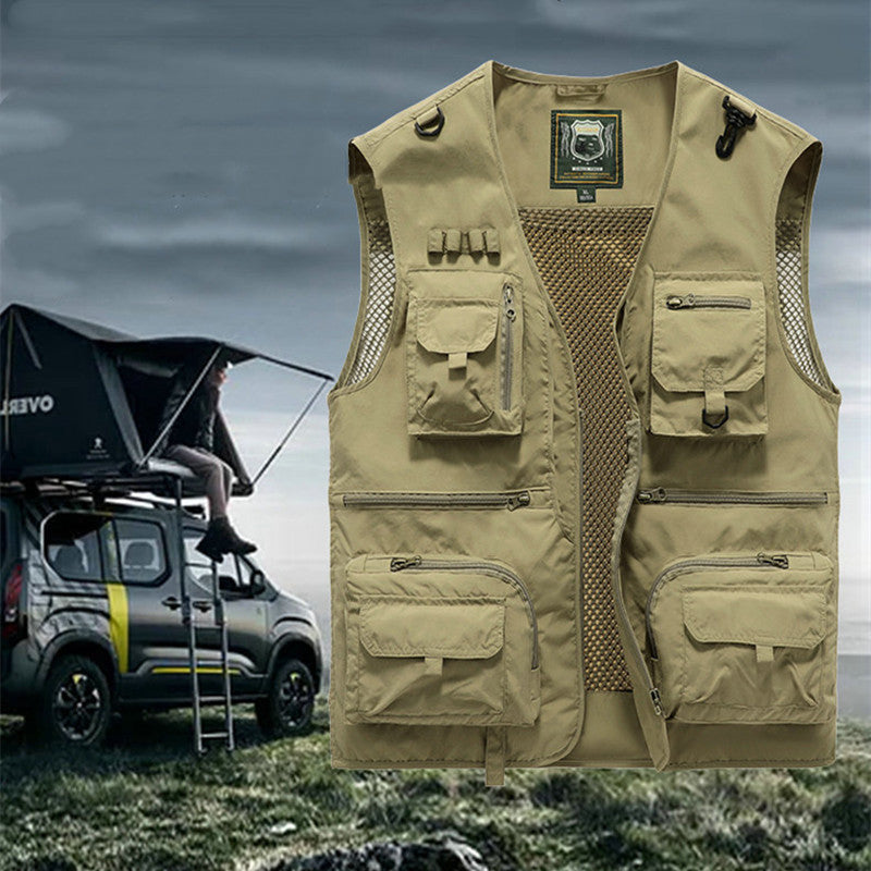 Herren Outdoor Weste, multifunktional, viele Taschen für Angeln, Wandern, Safari. Robuste Reise- & Campingweste.