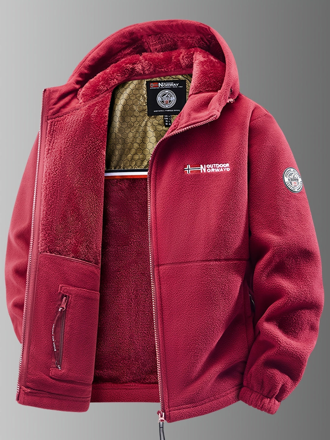 Rückenansicht der Herren Winterjacke. Warme, winddichte & wasserabweisende Outdoorjacke, ideal für Herrenmode.