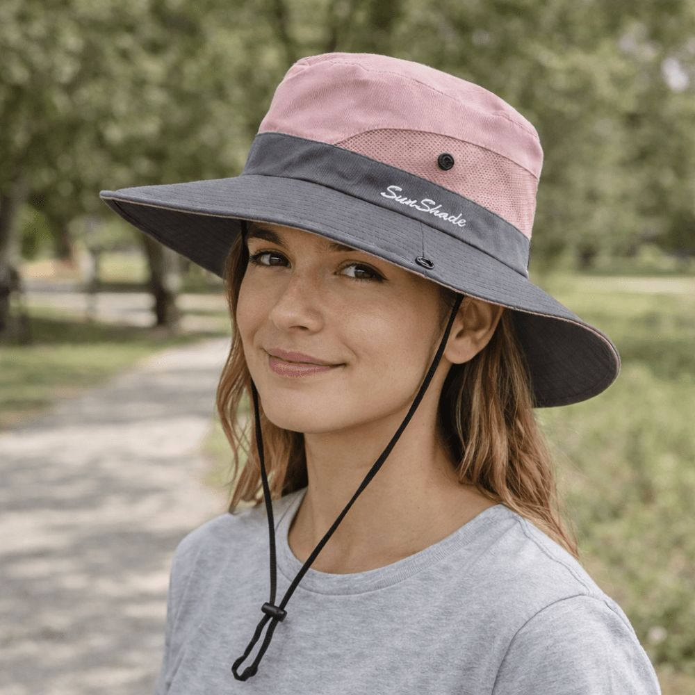 Rosa Damenhut mit UV-Schutz, perfekt als Sommerhut für Garten, Wandern & Strand, leicht & faltbar.