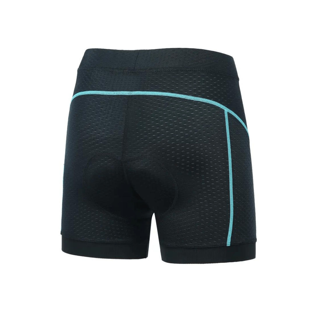 Rückansicht der Damen Radlerhose „Blauer Pfau“, atmungsaktiv, mit sicherer Passform.