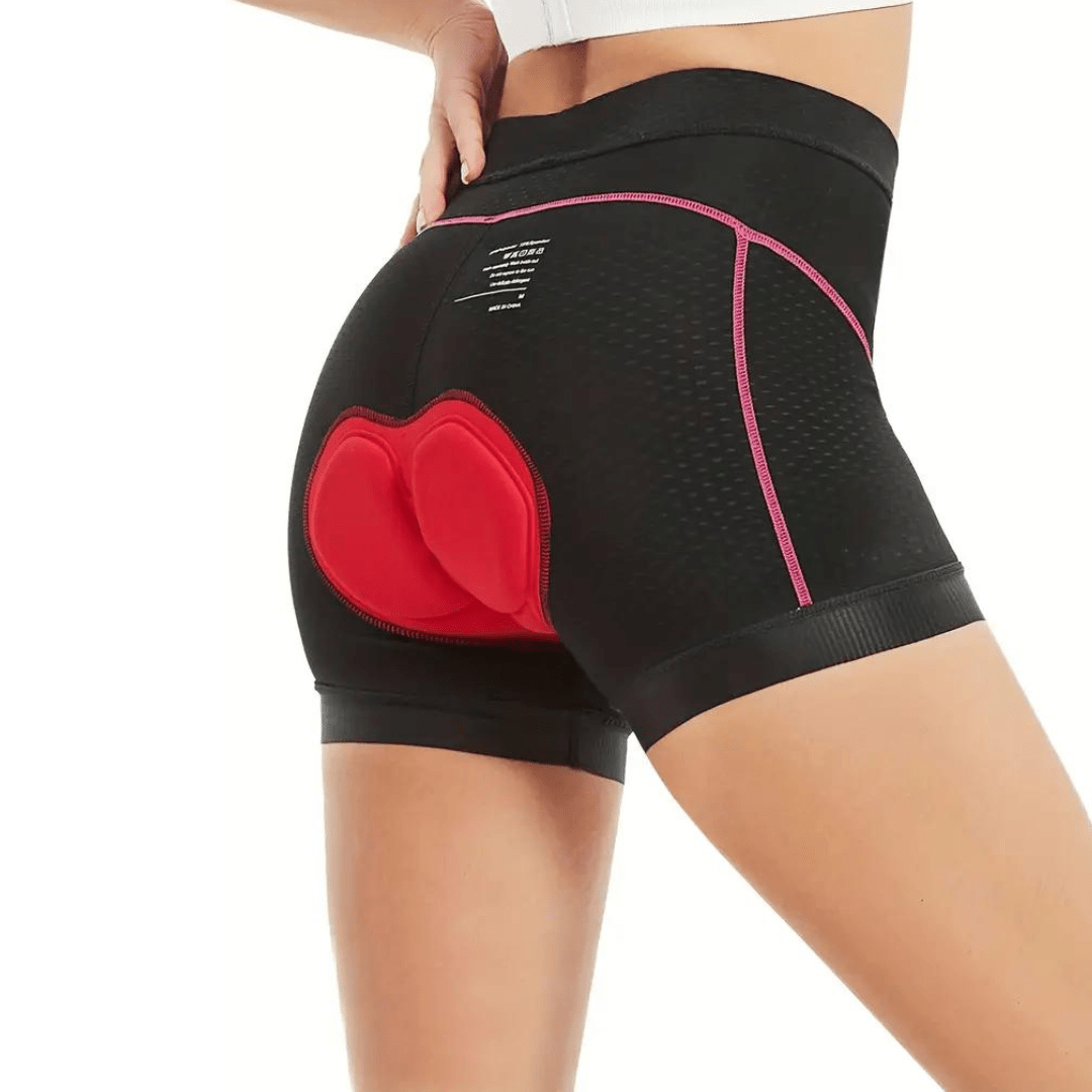 Seitliche Ansicht der schwarzen Damen Radlerhose mit ergonomischem Gelpolster.