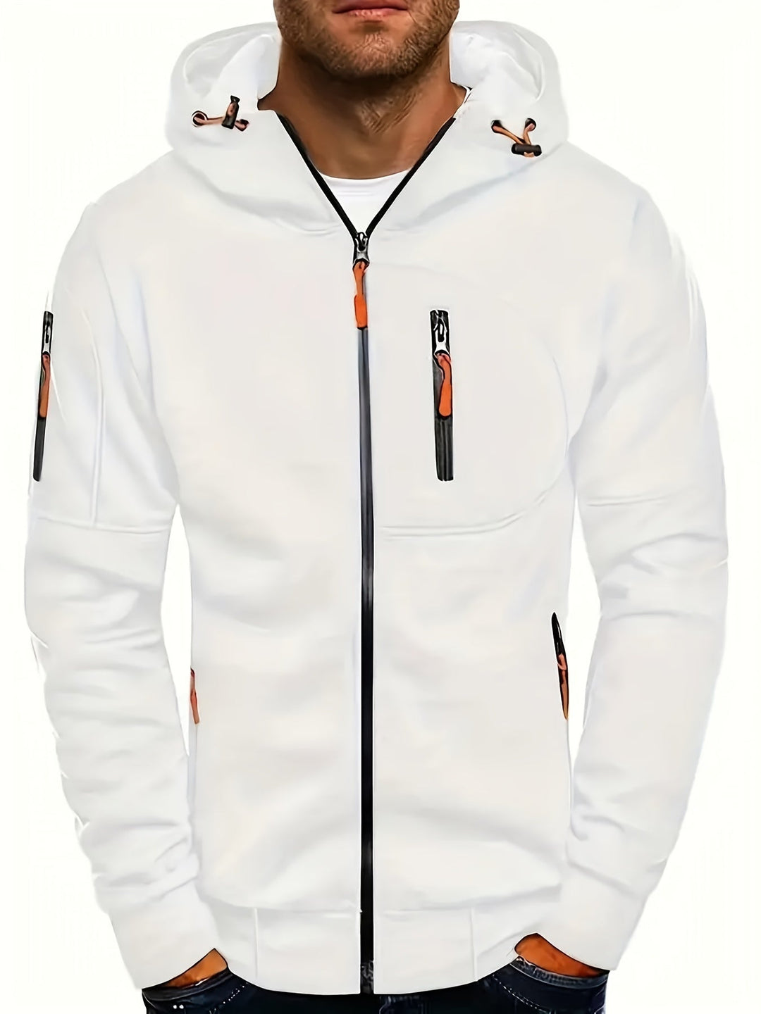 Praktische Herren Kapuzenjacke mit Reißverschluss. Bequeme Herbstjacke für den Alltag, windschützend & sportlich.