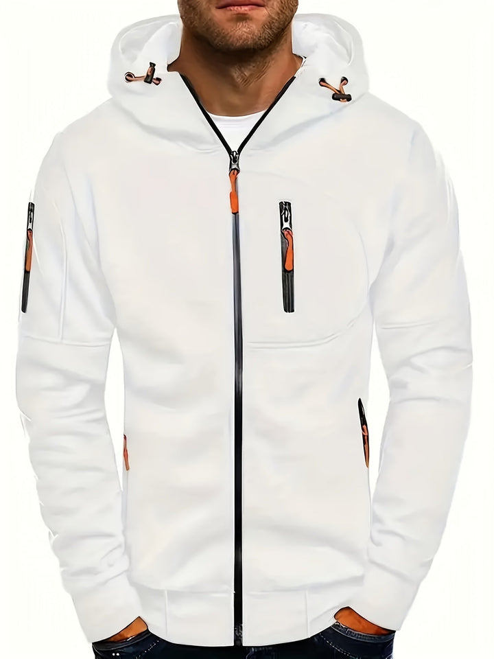 Praktische Herren Kapuzenjacke mit Reißverschluss. Bequeme Herbstjacke für den Alltag, windschützend & sportlich.