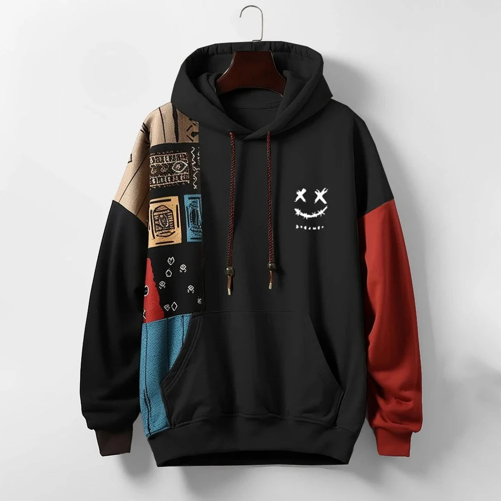 Bequemer Herren Sweatshirt mit Kapuze im Kontrast-Design, perfekt für lässige Freizeit-Outfits und Übergröße.