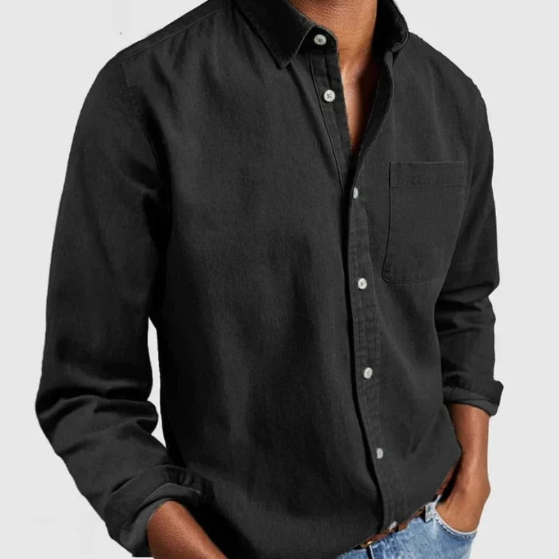 Vielseitiges Herren Langarmhemd Dorian, Casual Denim-Look für Männermode, bequem und modern.