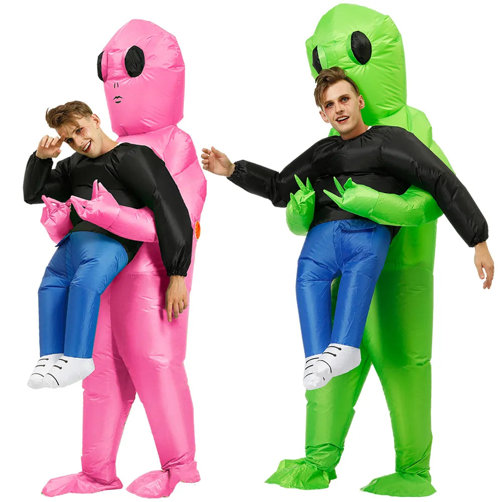Aufblasbares grünes Alien Kostüm für Unisex Erwachsene und Kinder, perfekt für Halloween, Karneval & Partys.