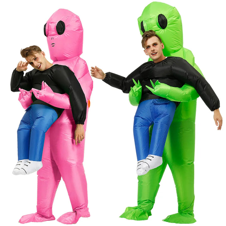 Aufblasbares grünes Alien Kostüm für Unisex Erwachsene und Kinder, perfekt für Halloween, Karneval & Partys.