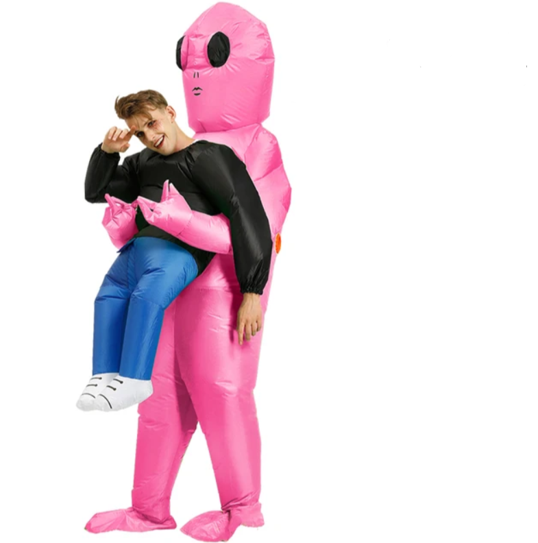 Person im aufblasbaren Alien Kostüm, das für Halloween oder Karneval geeignet ist. Unisex Erwachsenen & Kindergröße.