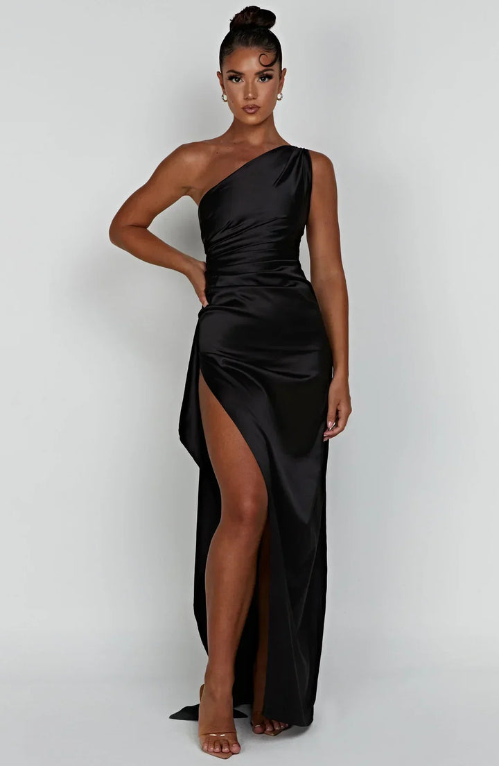 Festliches Damen Partykleid, One-Shoulder Stil, lang & fliessend, Abendmode.