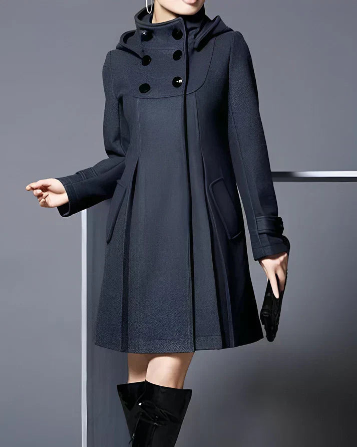 Eleganter Damen Wintermantel, doppelreihig, mit gemütlicher Kapuze & praktischen Taschen. Modische A-Linien-Passform.