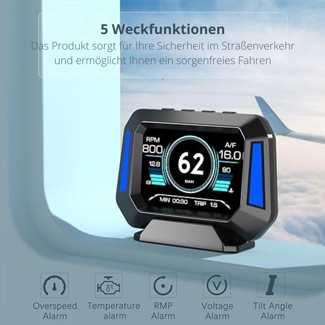 Universelles Auto Head-Up Display als Fahrassistenz-System für jedes Fahrzeug. Einfache Installation, klare Anzeige.