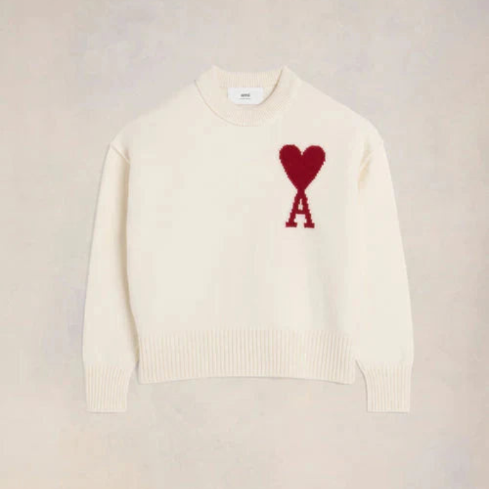 Damen Strickpullover mit Herz & Buchstabe A Print. Lockerer Langarm-Pullover, bequemer Rundhals für den Alltag.
