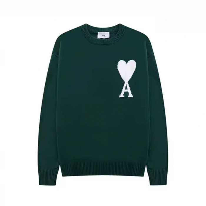 Lockerer Damen Strickpullover mit Herz & A-Print. Bequemer Langarm-Rundhals-Pullover für Freizeit & Alltag.