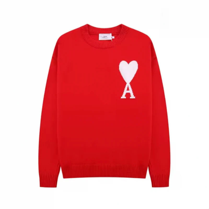Damen Langarm-Strickpullover, locker, mit Herz & Buchstabe A Print. Modischer Rundhals-Pullover für Damenmode.