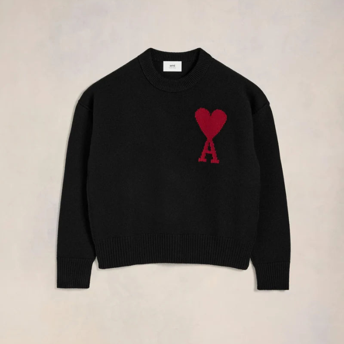Vielseitiger Damen Strickpullover, locker, mit Herz & A-Print. Langarm-Rundhals-Pullover für Freizeit & Alltag.