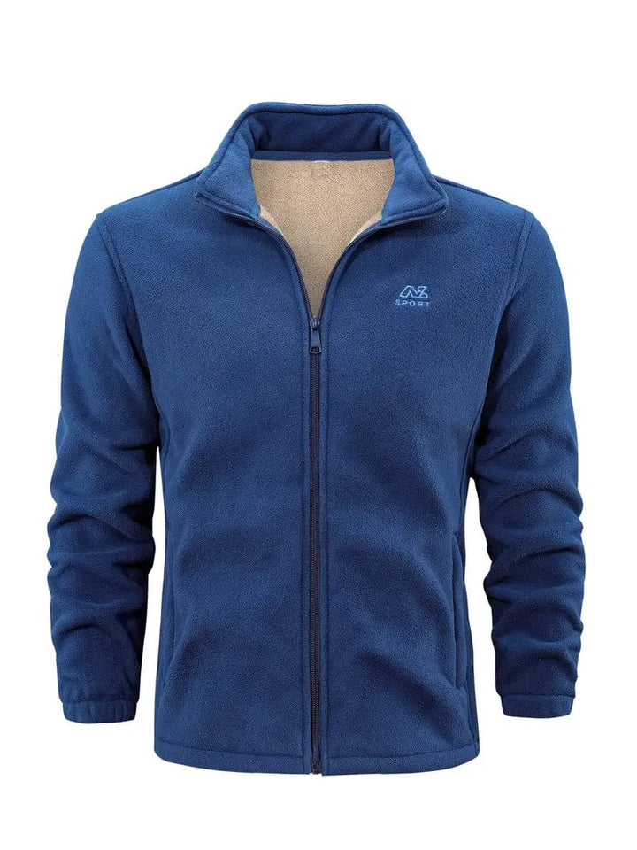 Blaue Herren Fleece-Outdoorjacke für Herbst & Winter. Komfortable & atmungsaktive Wander- und Freizeitjacke.