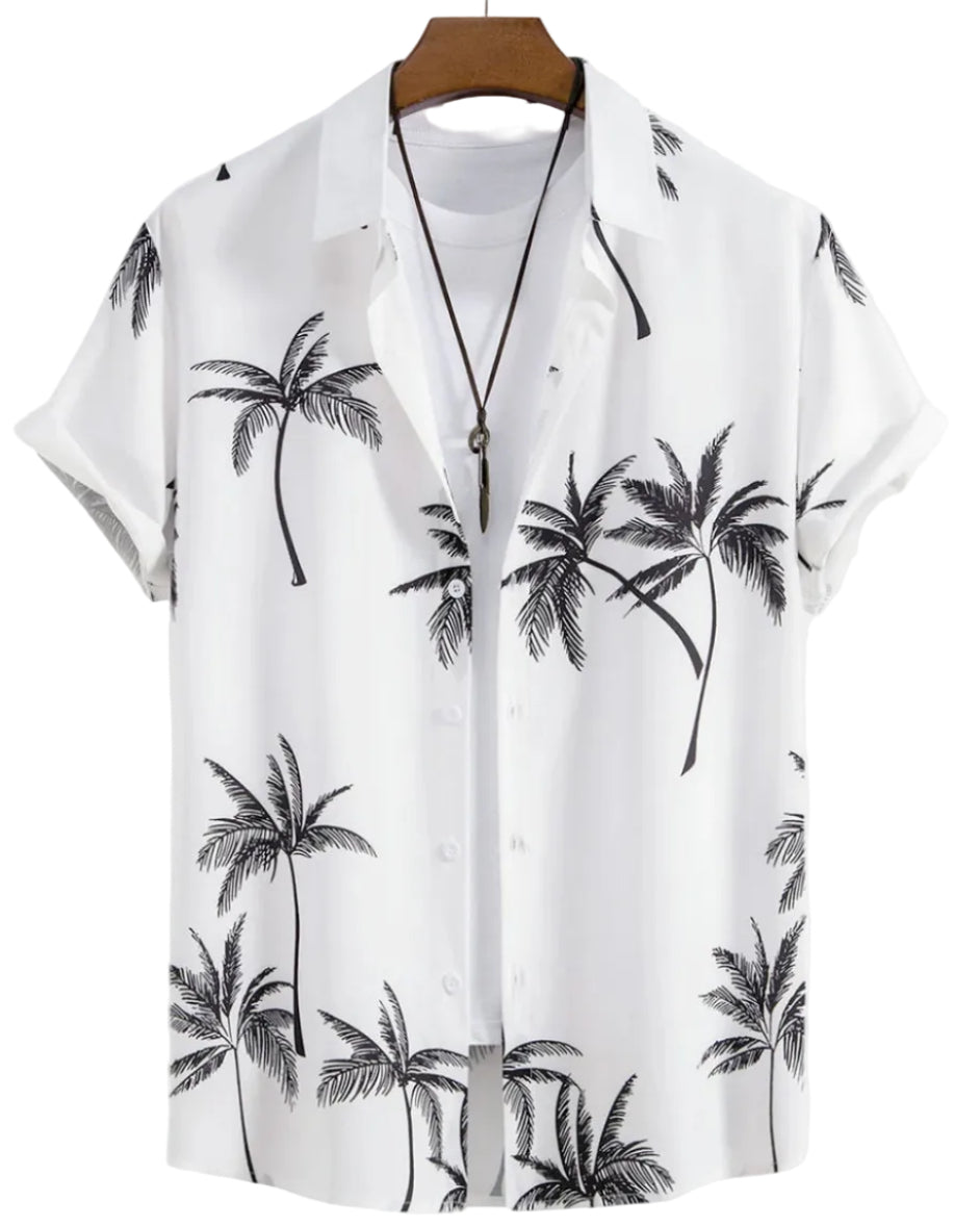 Stilvolles Kurzarm-Freizeithemd für Herren. Modernes Blumenmuster-Shirt mit Knopleiste.