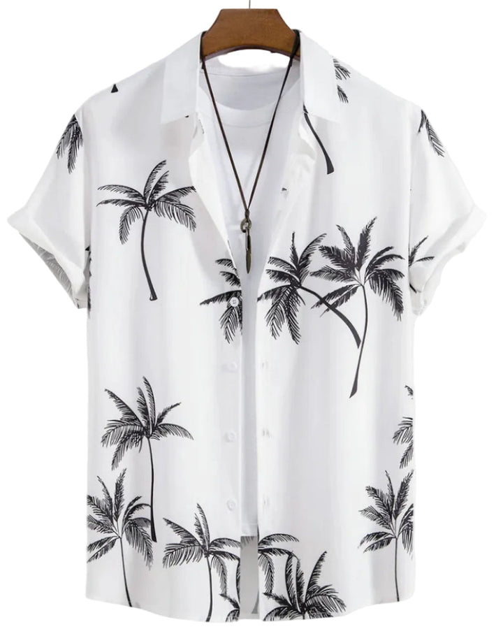 Stilvolles Kurzarm-Freizeithemd für Herren. Modernes Blumenmuster-Shirt mit Knopleiste.