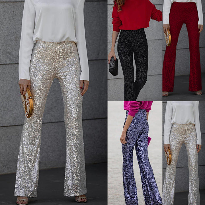 Glitzernde Damenschlaghose, elegant & festlich. Perfekte Partyhose im Retro-Stil für besondere Anlässe & Abendmode.