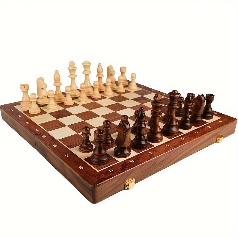 Massives Holz-Schachset, klappbar, mit Stauraum für die Holzfiguren. Robustes Strategiespiel für Kinder & Erwachsene.