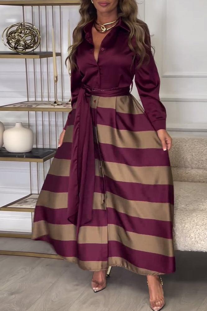 Elegantes Damen-Streifenkleid mit langen Ärmeln, A-Linie, perfekt für Business & Freizeit.