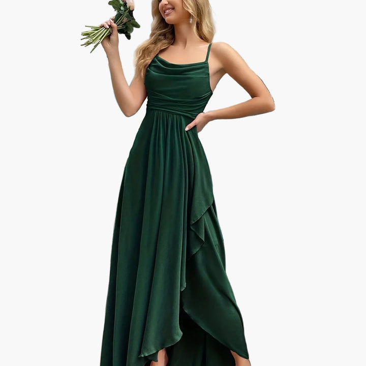 Festliches Damen-Kleid, Maxilänge, Spaghettiträger, Fit-Flare, ideal als Hochzeitsgast-Outfit.