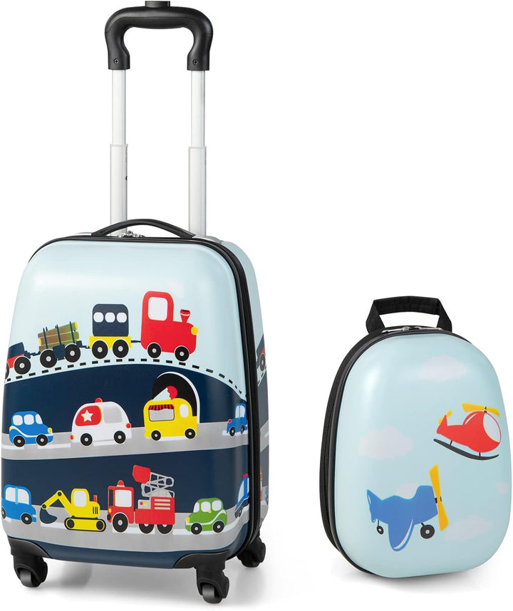 Kinder Reise-Gepäckset: Hartschalenkoffer & Rucksack mit Hubschrauber-Design für Abenteuer.