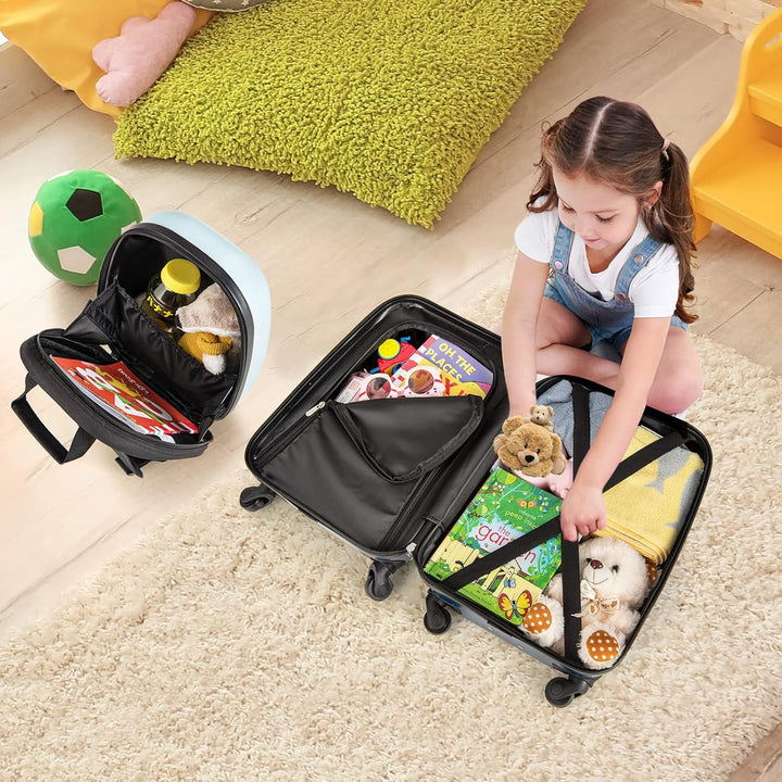 Fröhliches Kinder Hartschalen-Gepäckset mit Hubschrauber-Motiv: Koffer & Rucksack für kleine Reisende.