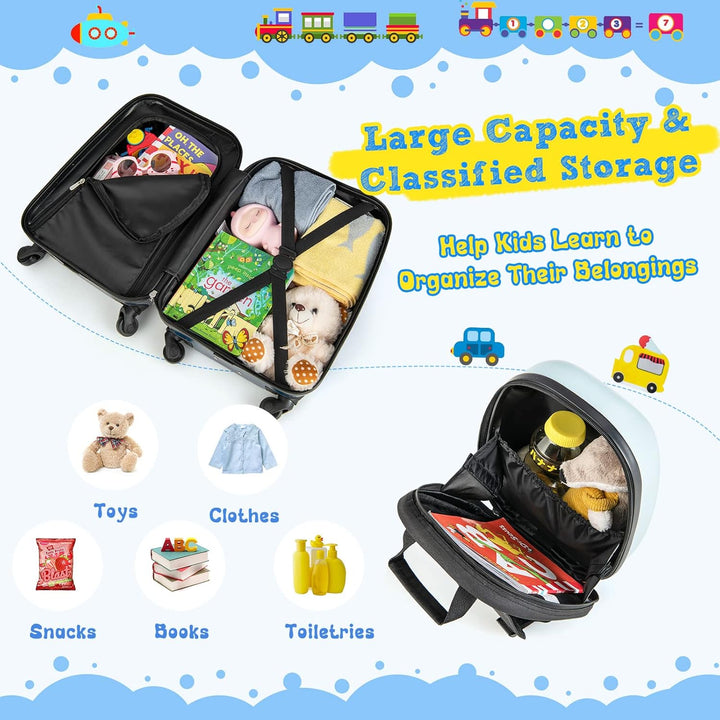 Kinder Rucksack im Hubschrauber-Design, Teil eines 2-teiligen Reise-Gepäcksets mit robustem Hartschalenkoffer.