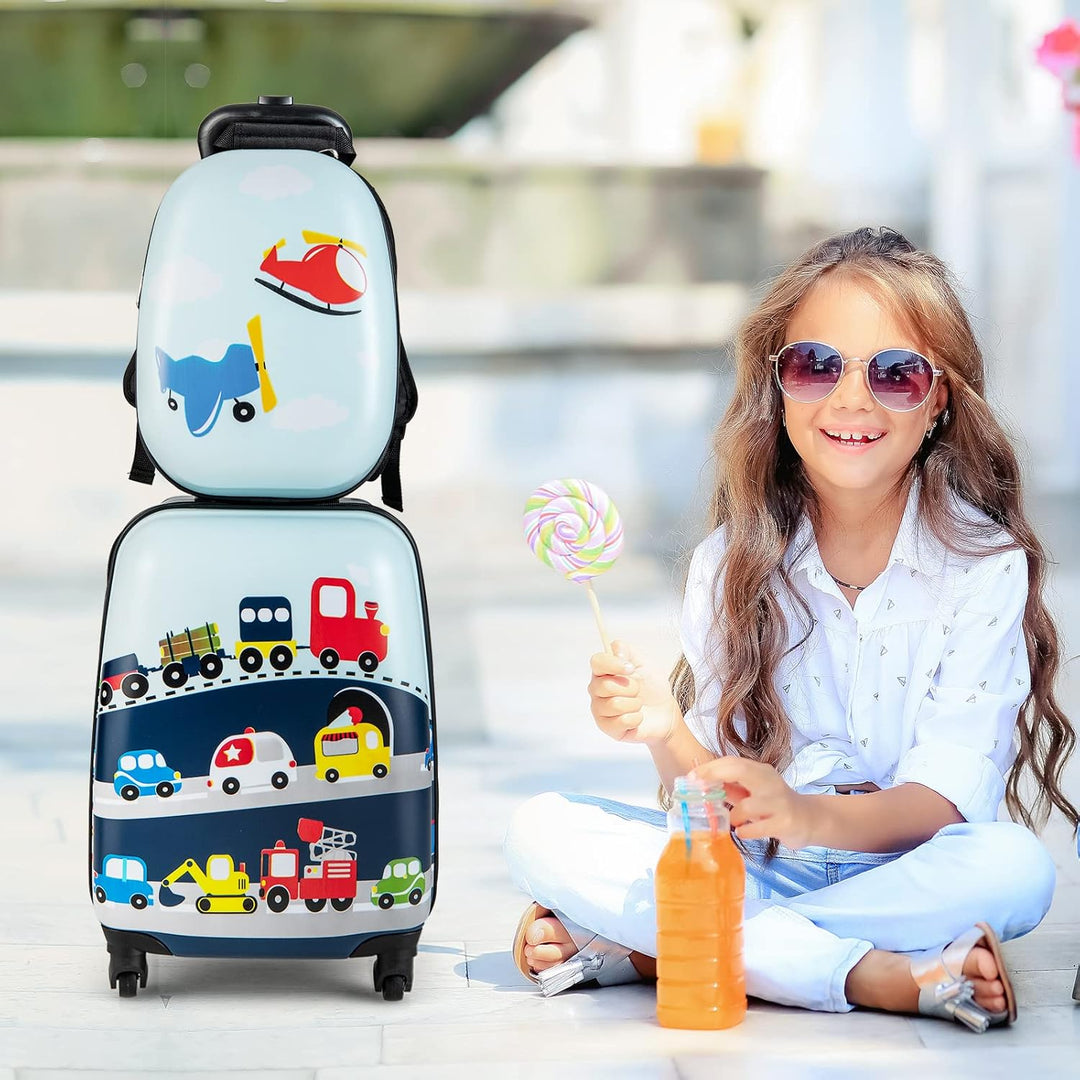 Robustes Kinder Hartschalen-Koffer & Rucksack Set, Hubschrauber-Design, ideal für Reise & Schule.
