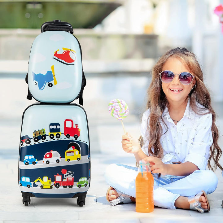 Robustes Kinder Hartschalen-Koffer & Rucksack Set, Hubschrauber-Design, ideal für Reise & Schule.