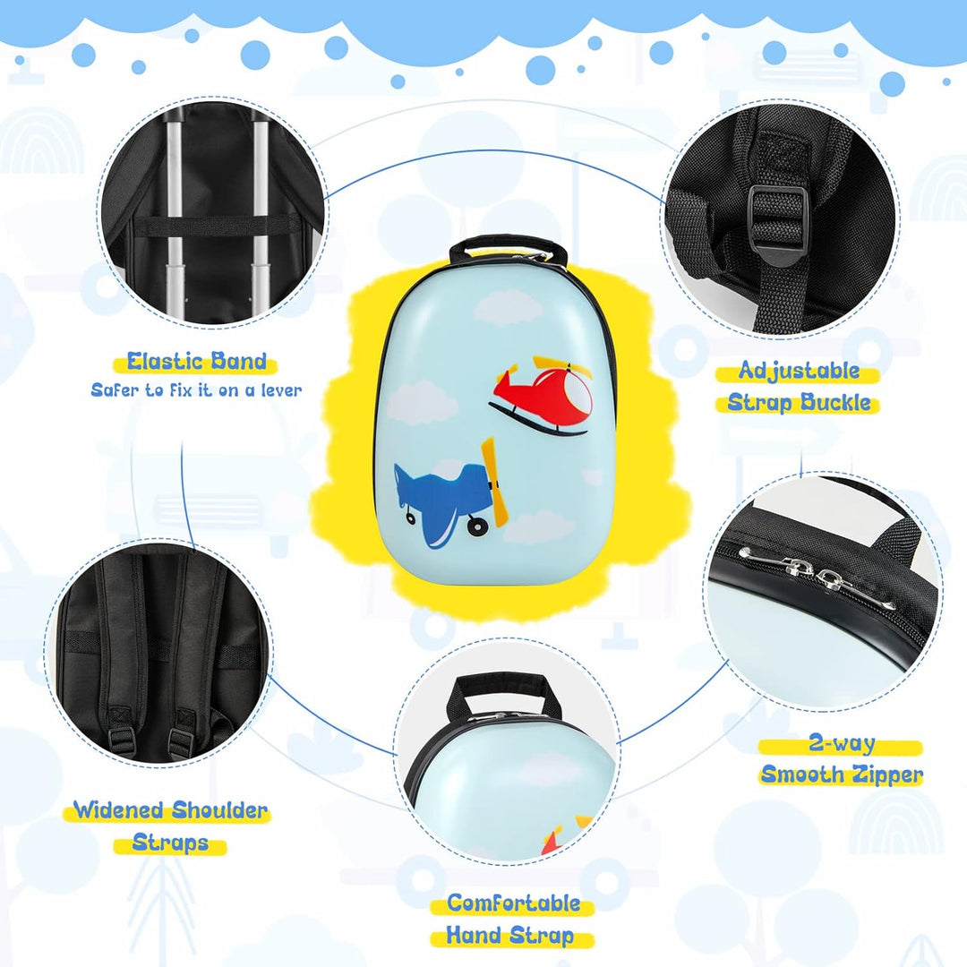 Leichtes Kinder Reise-Gepäckset: Hartschalenkoffer & Rucksack mit Hubschrauber für unvergessliche Abenteuer.
