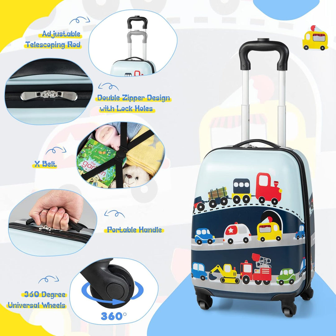 Kinder Hartschalenkoffer mit Hubschrauber-Motiv & 360°-Rädern, ideal für Reise, Teil eines Gepäcksets.