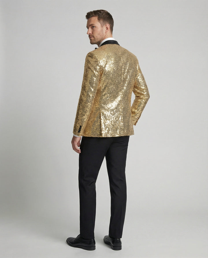 Stylischer blauer Herren Pailletten Blazer, perfekt als Party Blazer oder Abend Sakko. Glänzendes Bühnenoutfit.