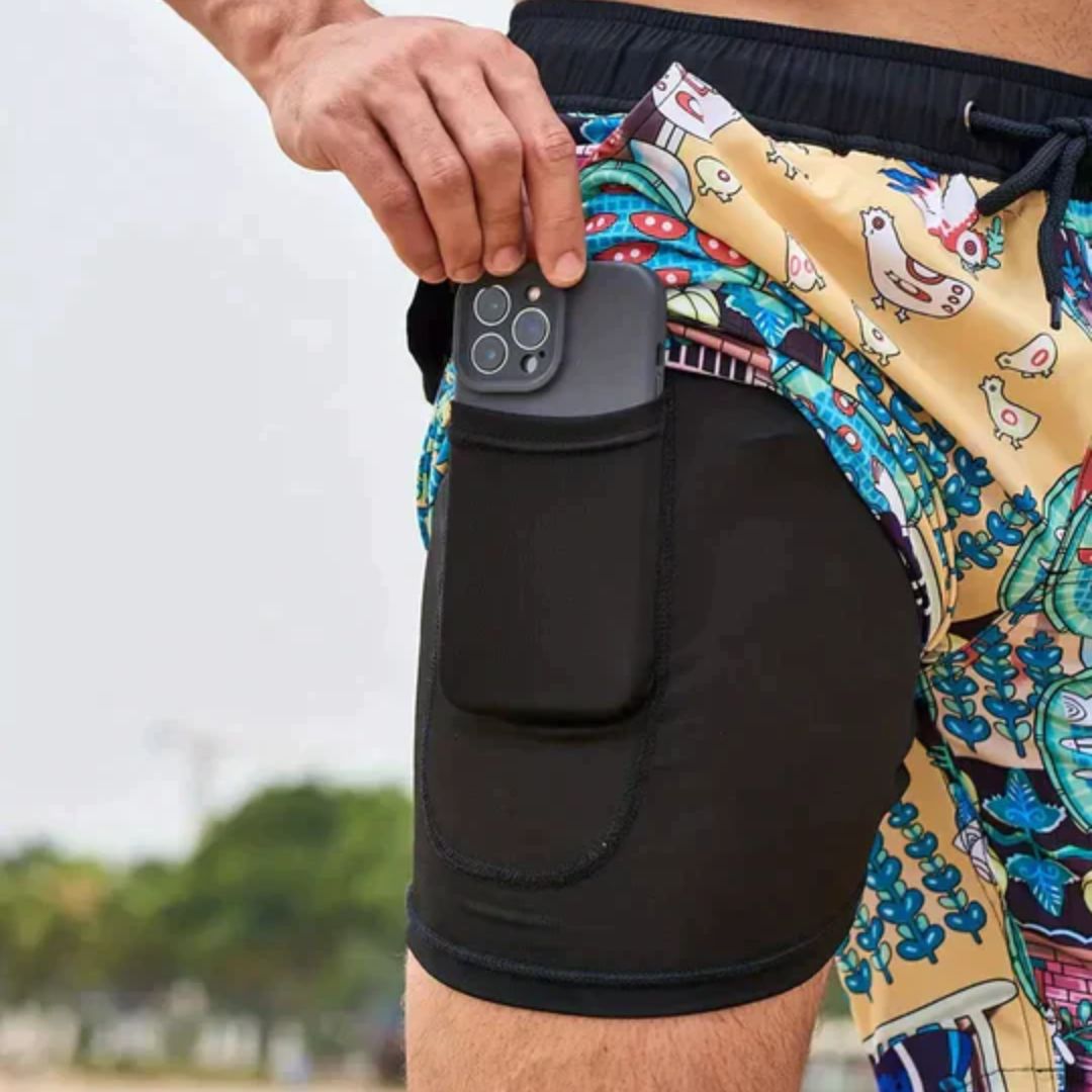 Detailaufnahme der hochwertigen Herren Badehose. Atmungsaktives, schnelltrocknendes Material für optimalen Komfort.