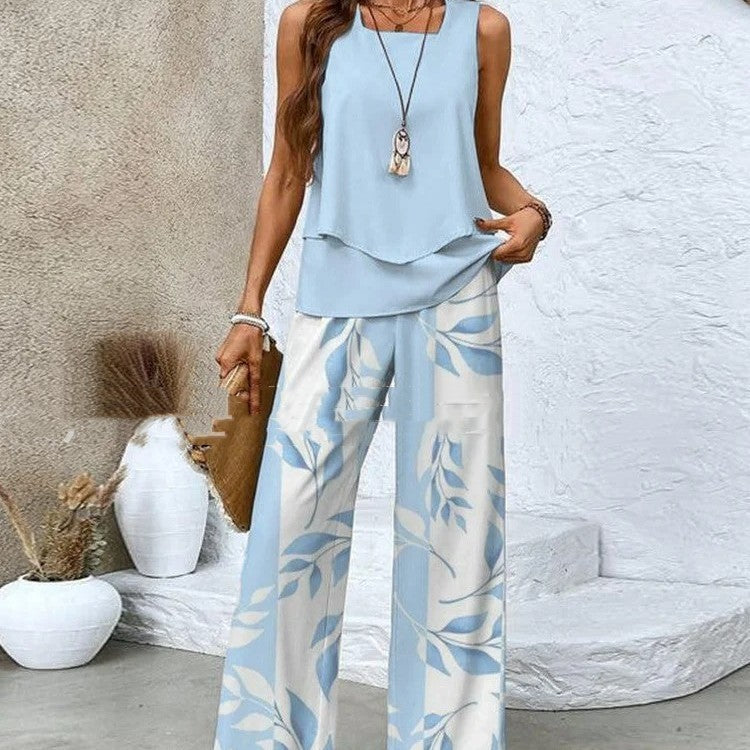 Vielseitiger Damen Sommer-Zweiteiler: ärmelloses Top & weite Hose. Ideal für elegante Freizeit-Looks.