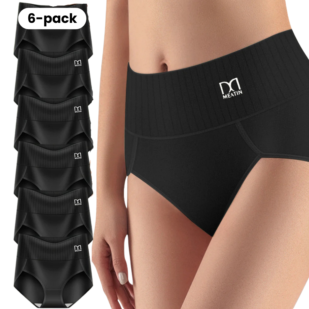 Bequeme Damen High-Waist Unterwäsche mit Bauchstütze in Beige. Atmungsaktiver Damenslip für Alltagskomfort.