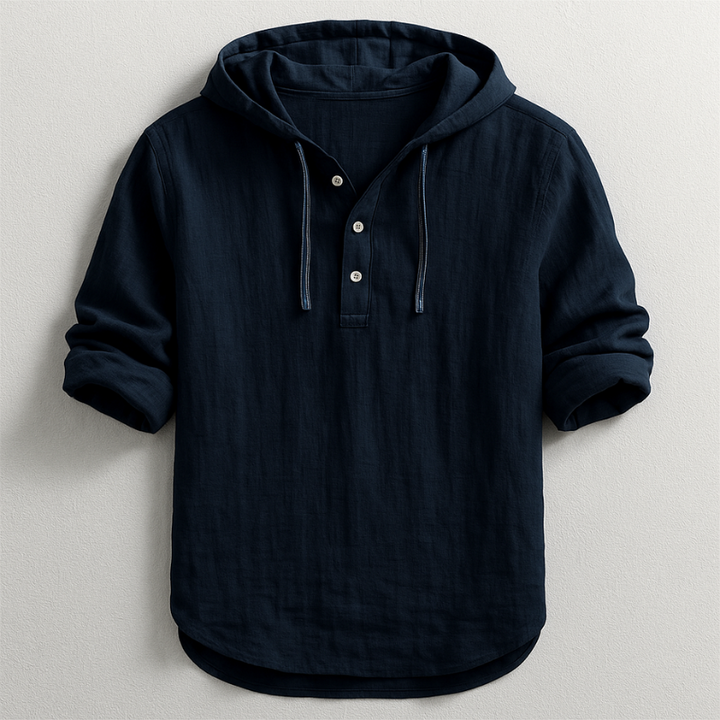 Stilvolles Herren Langarm-Kapuzenhemd, bequemer Hoodie für Alltag und Freizeit, modernes Design mit abgerundetem Saum.